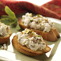 Pistachio Wisconsin Peppercorn Feta Crostini