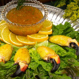 Curried Stone Crab Claws with Hot Marmalade Sauce