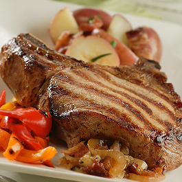 Stuffed Pork Chops with Beer-Glazed Onions