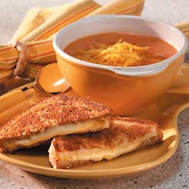 Smoky Tomato Soup with Grilled Cheddar Cheese