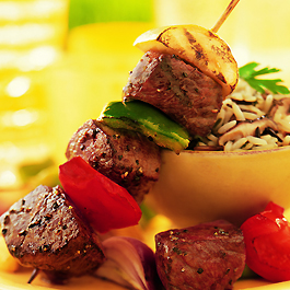 Steak Kabobs and Wild Rice with Mushrooms