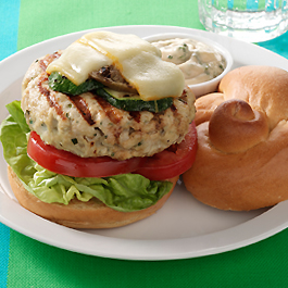 Basil Turkey Burgers with Muenster Cheese & Grilled Vegetables