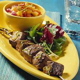 Beef Kabobs with Grilled Pineapple Salsa