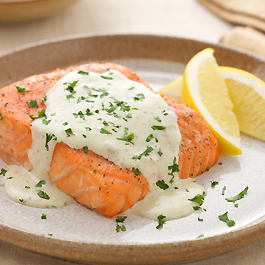 Grilled Salmon with Creamy Pesto Sauce