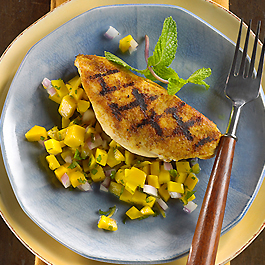 Grill Pan Chicken with Fiery Mango-Ginger Salsa