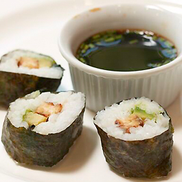 Tempeh Avocado Sushi Roll with Soy Dipping Sauce