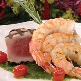 Spice-Rubbed Yellowfin Tuna with Florida Pink Shrimp