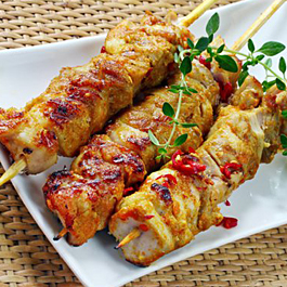 Grilled Orange Chicken Skewers with Cranberry Plum Sauce