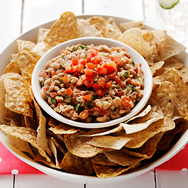 Mexican Cilantro Bean Spread with Home-Fried Taco Chips