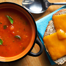 Rustic Tomato Soup with Grilled Cheese Crostini
