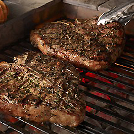 Grilled Porterhouse Steaks with Garlic-Herb Peppercorn Crust