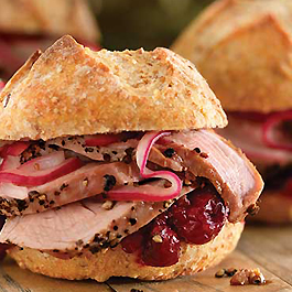 Roast Pork Tenderloin Sliders with Cranberry Sauce and Pickled Onions