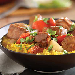 Spanish Pork and Fennel Stew with Saffron Rice