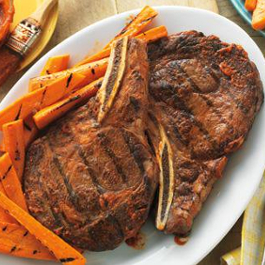 Spicy Ribeyes with Ginger-Orange Grilled Carrots