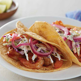 Chipotle BBQ Shrimp Tacos with Pickled Onions