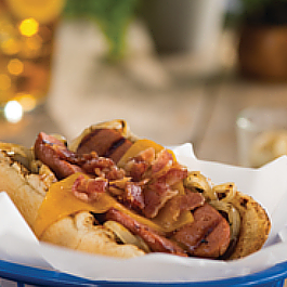 Cheddar-Bacon BBQ Hot Dogs