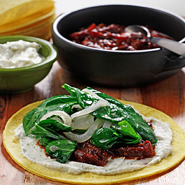 Dobladitas with Greens and Tomato Sauce