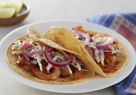 Chipotle BBQ Shrimp Tacos with Pickled Onions